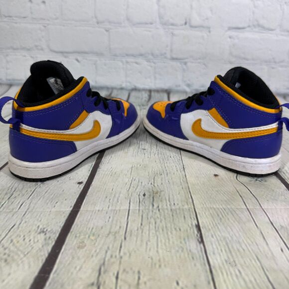 Nike Air Jordan 1 Mid Kids Size 8C Sneakers Blue Yellow Basketball School Shoes - Picture 7 of 11